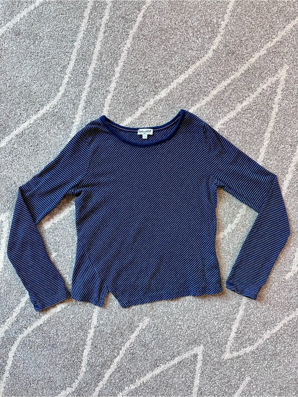 Splendid Navy Blue Notched Hem Top w/ Diagonal White Stripes Girls 6X